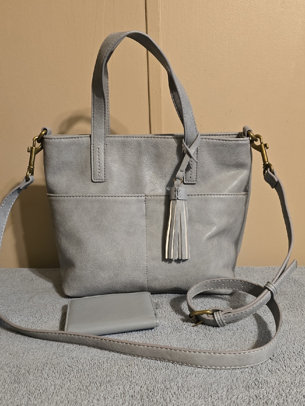 Sonoma Light Gray Crossbody Tote with Tassel
